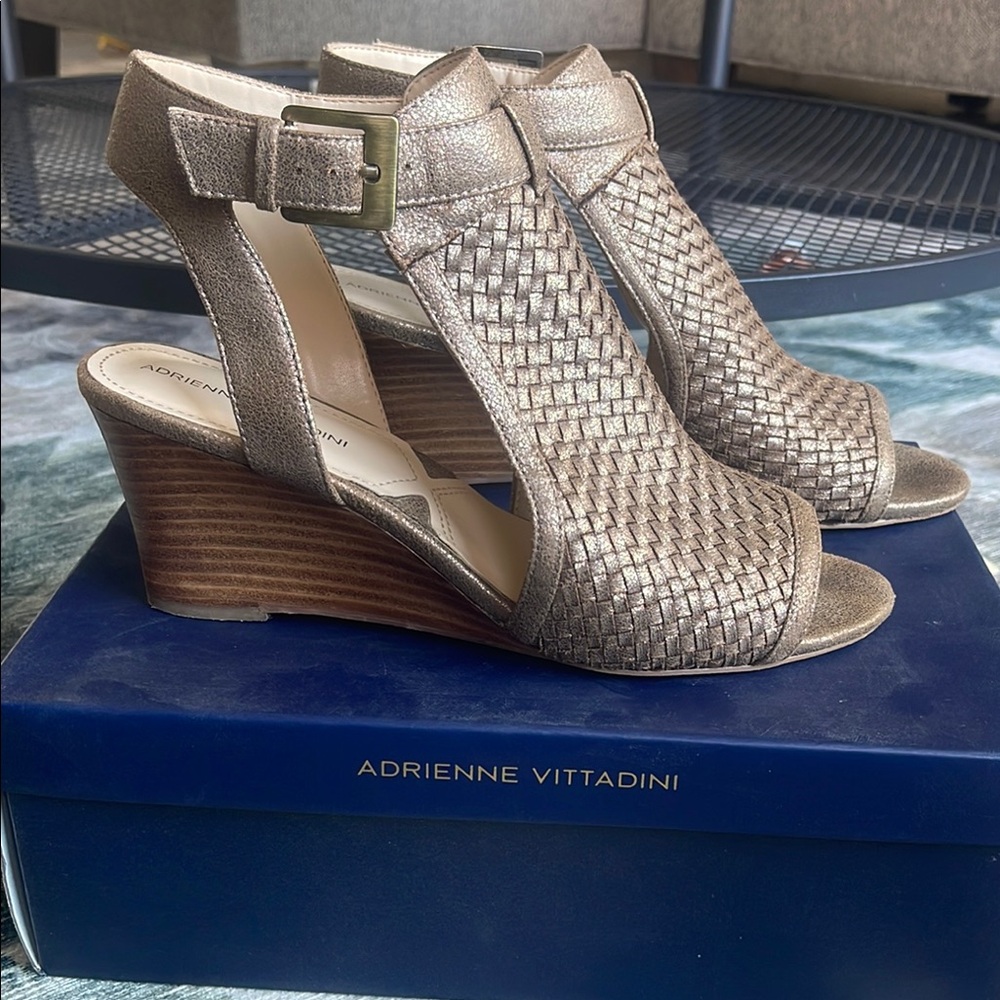 Adrienne Vittadini Gold Wedge Sandals